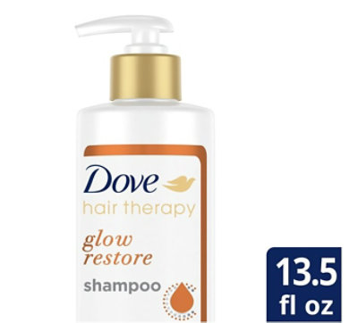 Dove Nourishing Shampoo; Glow Restore for Hair Shine Sulfate-Free for Damaged Hair; 13.5 oz - Image 1
