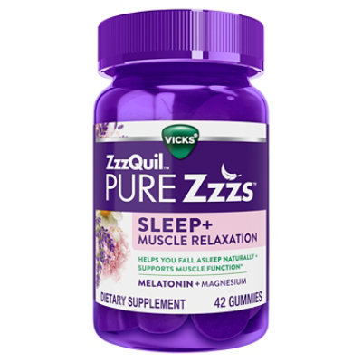 Zzzquil Pure Zzzs Muscle Relaxation Melatonin Sleep Aid Gummies Supports Muscle Function - 42 Count - Image 1