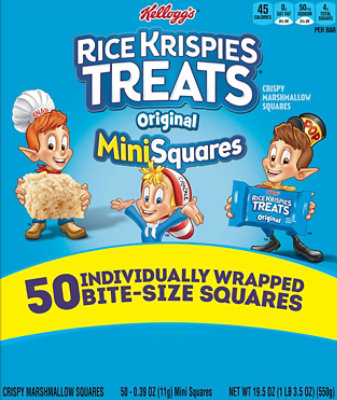Kelloggs Mini Squares Rice Krispies Treats - 50 Packs Total (0.39 oz Per Pack) - Image 1