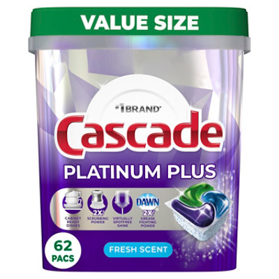 Cascade Platinum Actionpacs Dishwasher Detergent Fresh Scent - 62 Count - Image 1