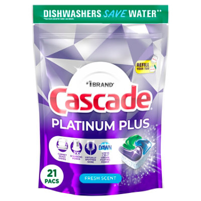 Cascade Auto Dishwashing Pouch With Liquid And Powder Fresh Scent - 21 Count - Image 1