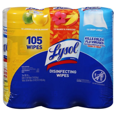 Lysol Lemon And Lime Blossom Mango And Hibiscus Disinfecting Wipes - 3-35 Count - Image 1