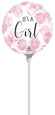 Baby Girl Balloon 9 Inch Air Filled Stick - Each - Image 1