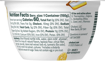 Chobani With Zero Sugar Lemon Meringue Greek Yogurt - 5.3 Oz. - Image 7