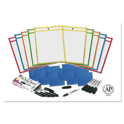 Charles Leonard Dry Erase Pocket Class Pack, 10.5  x 1.5, Assorted Primary Colors - 10 Count - Image 2