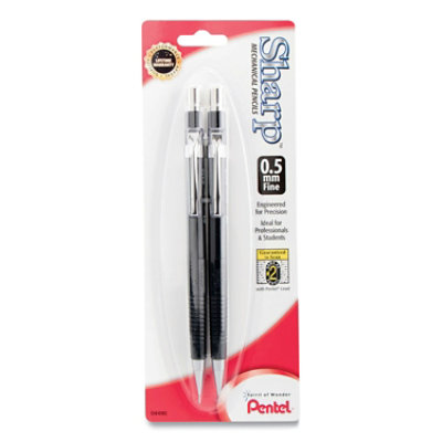 Pentel Sharp Mechanical Pencil, 0.5 mm, HB (#2), Black Lead, Black Barrel - 2 Count - Image 1