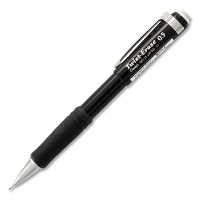 Pentel Twist-Erase III Mechanical Pencil, 0.5 mm, HB (#2), Black Lead, Black Barrel - Image 1