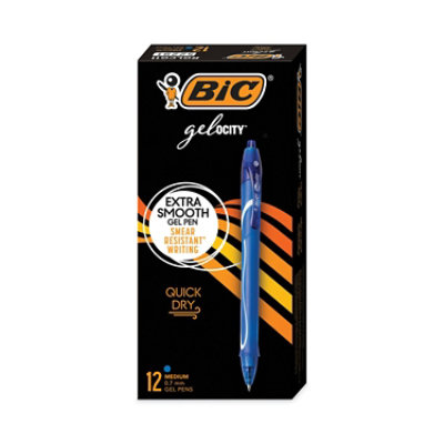 BIC Gel-Ocity Quick Dry Gel Pen, Retractable, Medium 0.7 Mm, Blue Ink, Blue Barrel - 12 Count - Image 1