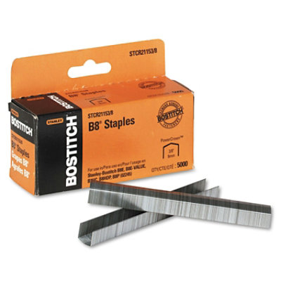 Bostitch B8 Powercrown Premium Staples, 0.38" Leg, 0.5" Crown, Steel - 5,000 Count - Image 1