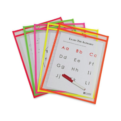 C-Line Reusable Dry Erase Pockets, 9 X 12, Assorted Neon Colors - 10 Count - Image 1