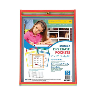 C-Line Reusable Dry Erase Pockets, 9 X 12, Assorted Primary Colors - 10 Count - Image 2