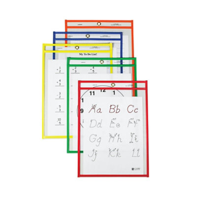 C-Line Reusable Dry Erase Pockets, 9 X 12, Assorted Primary Colors - 25 Count - Image 1