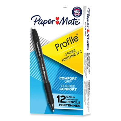 Paper Mate Profile Mechanical Pencils, 0.7 Mm, Hb (#2), Black Lead, Black Barrel - 12 Count - Image 1