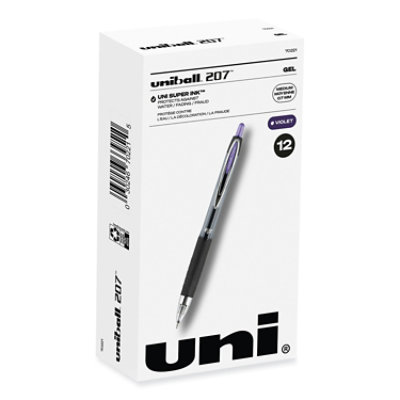 uniball Signo 207 Gel Pen, Retractable, Medium 0.7 mm, Violet Ink, Smoke/Black/Violet Barrel - 12 Count - Image 1