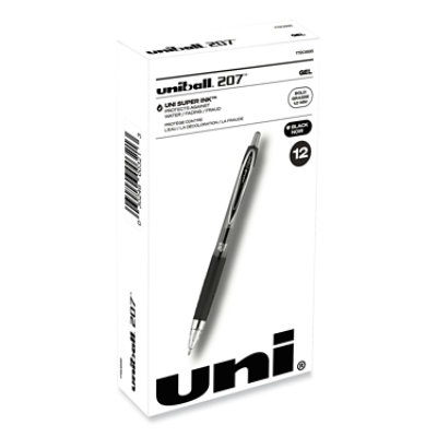 uniball Signo 207 Gel Pen, Retractable, Bold 1 mm, Black Ink, Smoke/Black Barrel - 12 Count - Image 1