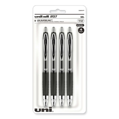 uniball Signo 207 Gel Pen, Retractable, Medium 0.7 mm, Black Ink, Smoke/Black Barrel - 4 Count - Image 1