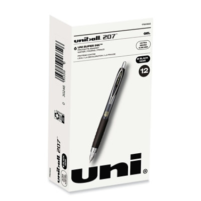 uniball 207 Signo Gel Ultra Micro Gel Pen, Retractable, Extra-Fine 0.38 mm, Black Ink, Clear/Black Barrel - 12 Count - Image 1