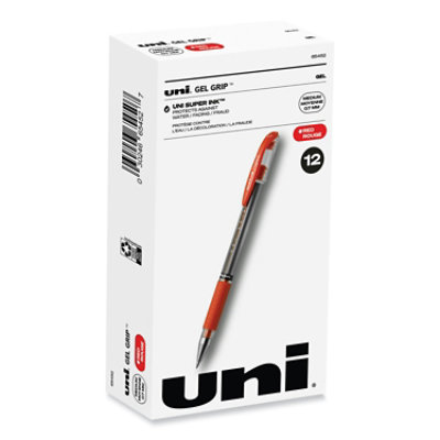 uniball Signo GRIP Gel Pen, Stick, Medium 0.7 mm, Red Ink, Clear/Red/Silver Barrel - 12 Count - Image 1