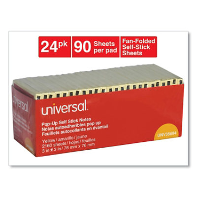 Universal Fan-Folded Self-Stick Pop-Up Note Pads Cabinet Pack, 3" x 3", Yellow - 2,160 Count - Image 2