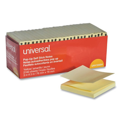 Universal Fan-Folded Self-Stick Pop-Up Note Pads Cabinet Pack, 3" x 3", Yellow - 2,160 Count - Image 1