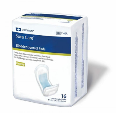 Sure Care Bladder Control Pads, Heavy Absorbency, Adult, Unisex, Disposable, 4 X 12-1/2 Inch, 16 Count - Image 1