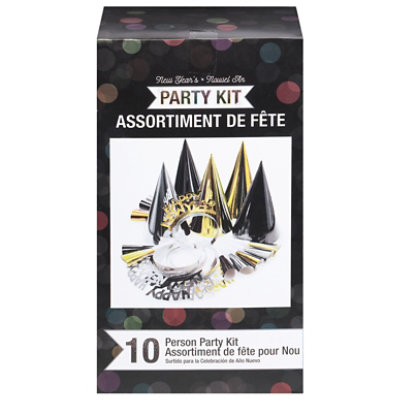New Years 10 Person Wearable Party Kit Black Silver and Gold  - Each - Image 1