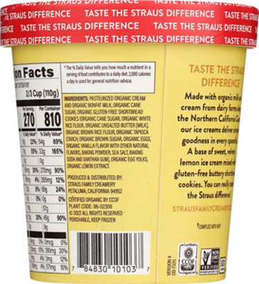 Straus Organic Lemon Cookie Ice Cream - 1 Pint - Image 4