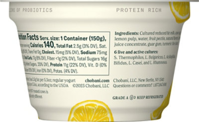 Chobani Reduced Fat Greek Yogurt Lemon Blended - 5.3 Oz. - Image 7