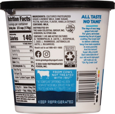 Greek Gods Non Fat Vanilla Yogurt - 24 Oz - Image 6