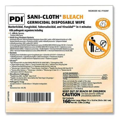 Sani Professional Sani-Cloth Bleach Germicidal Disposable Wipe Refill, 1-Ply, 7.5 X 15, Unscented, White - 320 Rolls - Image 2