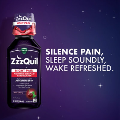 Vicks Zzzquil Night Pain Liquid Nighttime Sleep Aid Pain Reliever Midnight Berry - 12 Fl. Oz. - Image 4