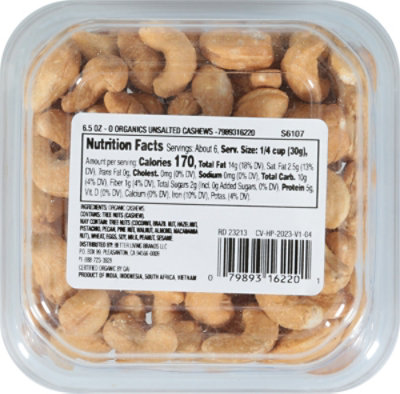 O Organics Cashews Unsalted - 6.5 Oz. - Image 6