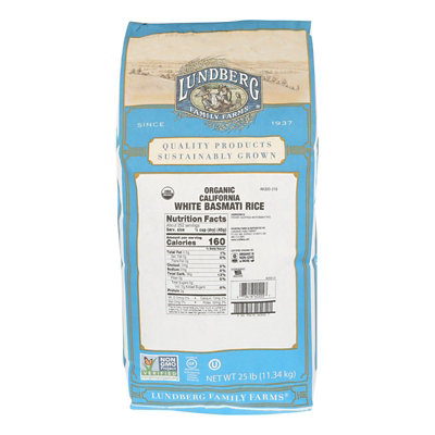 Lundberg Family Farms Organic Gluten Free California White Basmati Rice - 25lb bag. - Image 1