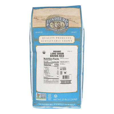 Lundberg Family Farms Gluten Free Organic Long Grain Brown Rice - 25lb bag. - Image 1