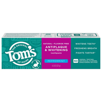 Tom's of Maine Peppermint Antiplaque And Whitening Fluoride Free Toothpaste - 4.5 Oz - Image 3