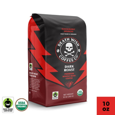 Death Wish Coffee Organic and Fair Trade Dark Roast Whole Bean Coffee - 10 Oz - Image 1