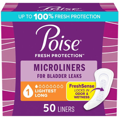 Poise Daily Microliners 1 Drop Absorbency Long Incontinence Panty Liners - 50 Count - Image 1