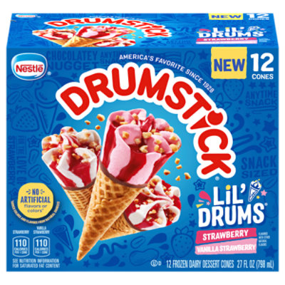 Drumstick Lil Drums Strawberry And Vanilla With Strawberry Swirls Sundae Cones - 12 Count - Image 1