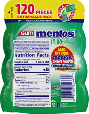 Mentos Pure Fresh Sugar Free Spearmint Gum With Xylitol - 120 Count - Image 6