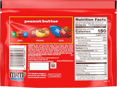 M&M'S Mega Peanut Butter Chocolate Candy Bag Share Size - 8.6 Oz - Image 6
