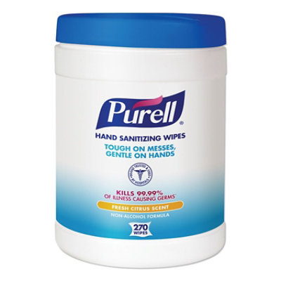 Purell Sanitizing Hand Wipes, 6.75 X 6, Fresh Citrus, White, 270 Wipes/Canister - Image 1