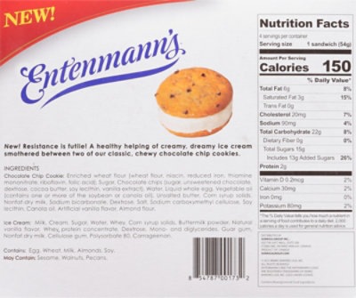 Entenmanns Chocolate Chip Cookie Ice Cream Sandwiches - 4-3.38 Oz - Image 6