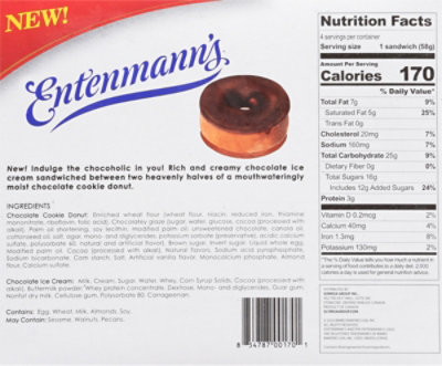 Entenmanns Chocolatey Glazed Cookie Donut Chocolate Ice Cream Sandwiches - 3.38 Lb - Image 6