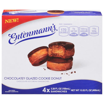 Entenmanns Chocolatey Glazed Cookie Donut Chocolate Ice Cream Sandwiches -  3.38 Lb - starmarket