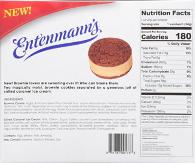 Entenmanns Brownie Cookie Salted Caramel Ice Cream Sandwiches 4 Pack - 3.38 Oz - Image 6