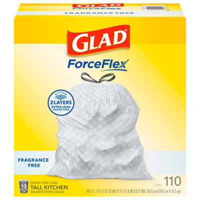 Glad Forceflex Drawstring Fragrance Free 13 Gallon - 110 Count - Image 3