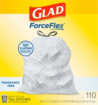 Glad Forceflex Fragrance Free Tall Kitchen Drawstring Trash Bags 13 Gallon - 110 Count - Image 6