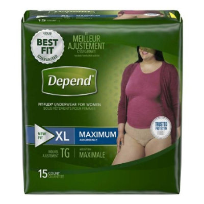 Depend Fit-Flex Underwear, Adult, X-Large, 45 to 54 In. Waist, Female, Tan, Pull-on with Tear Away Seams, Disposable, Heavy Absorbency, 15 Count, Pack - Image 1