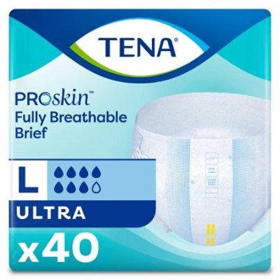 TENA ProSkin Ultra Briefs, Adult, Large, 48 to 59 In Waist/Hip, Blue, Unisex, Tab Closure, Disposable, Heavy Absorbency, 40 Count, Pack - Image 1