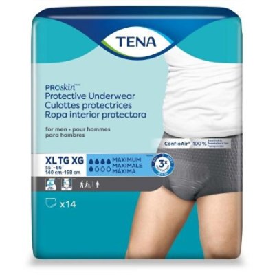 TENA ProSkin Underwear, Adult, Male, X-Large, 55 to 66 In. Waist, Gray, Pull-On, Disposable, Moderate Absorbency, 56 Count, Case - Image 1